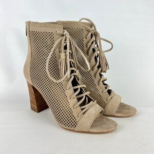 Marc Fisher Womens Shaini Perforated Lace Up Peep Toe Booties Taupe Suede size 8